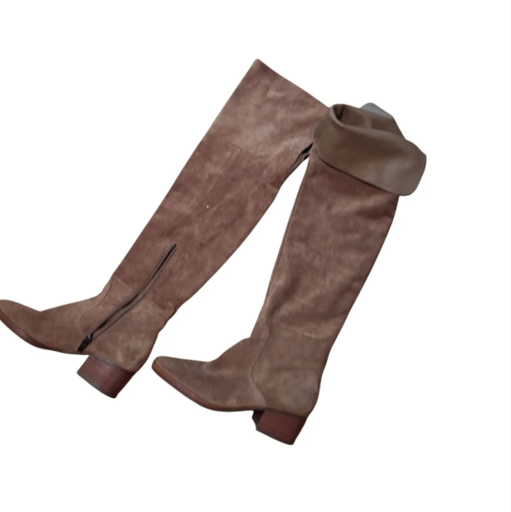 Via Spiga Over The Knee Suede Leather Riding Boots Ladies 6 Beige Swiftie Celeb